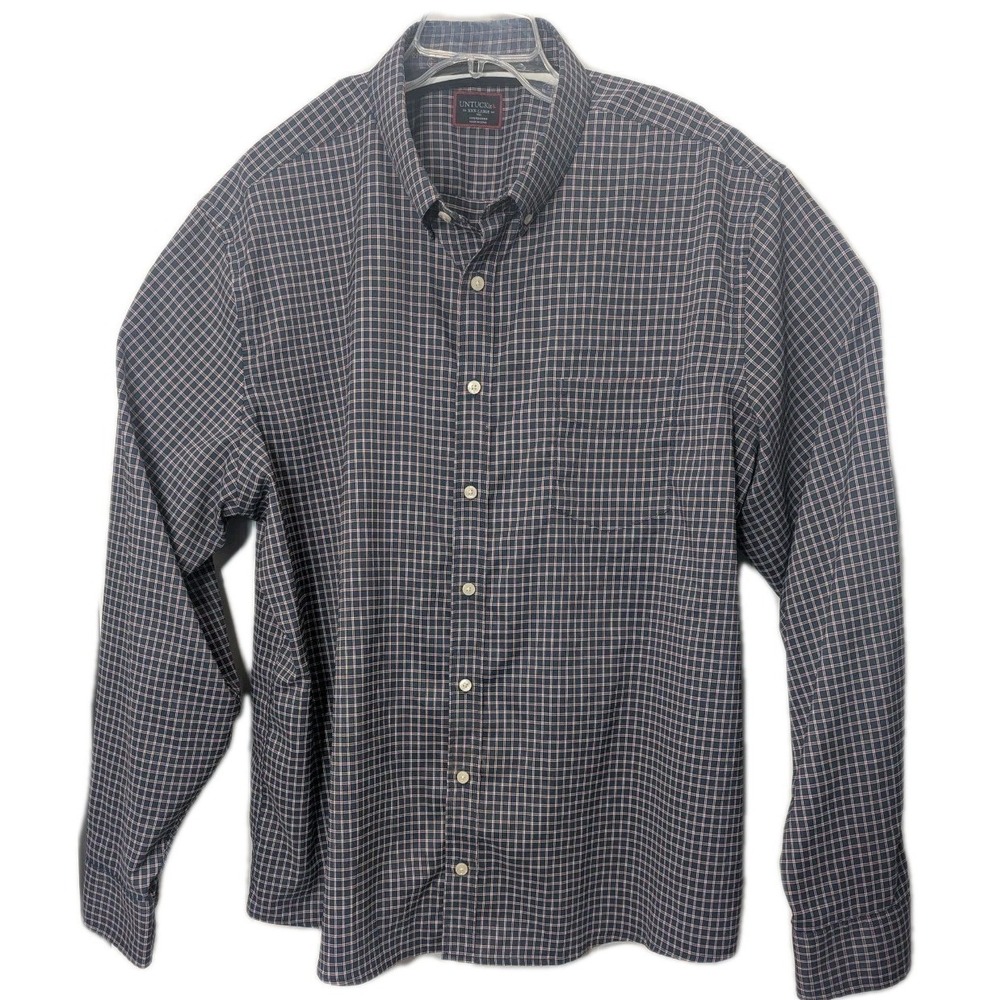 UNTUCKit 3XL  Blue Stretch Button Up Men's Shirt Salice Blue Red White